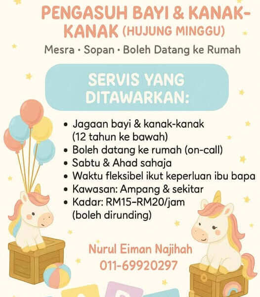 Pengasuh Bayi dan Kanak-kanak Hujung Minggu Ampang